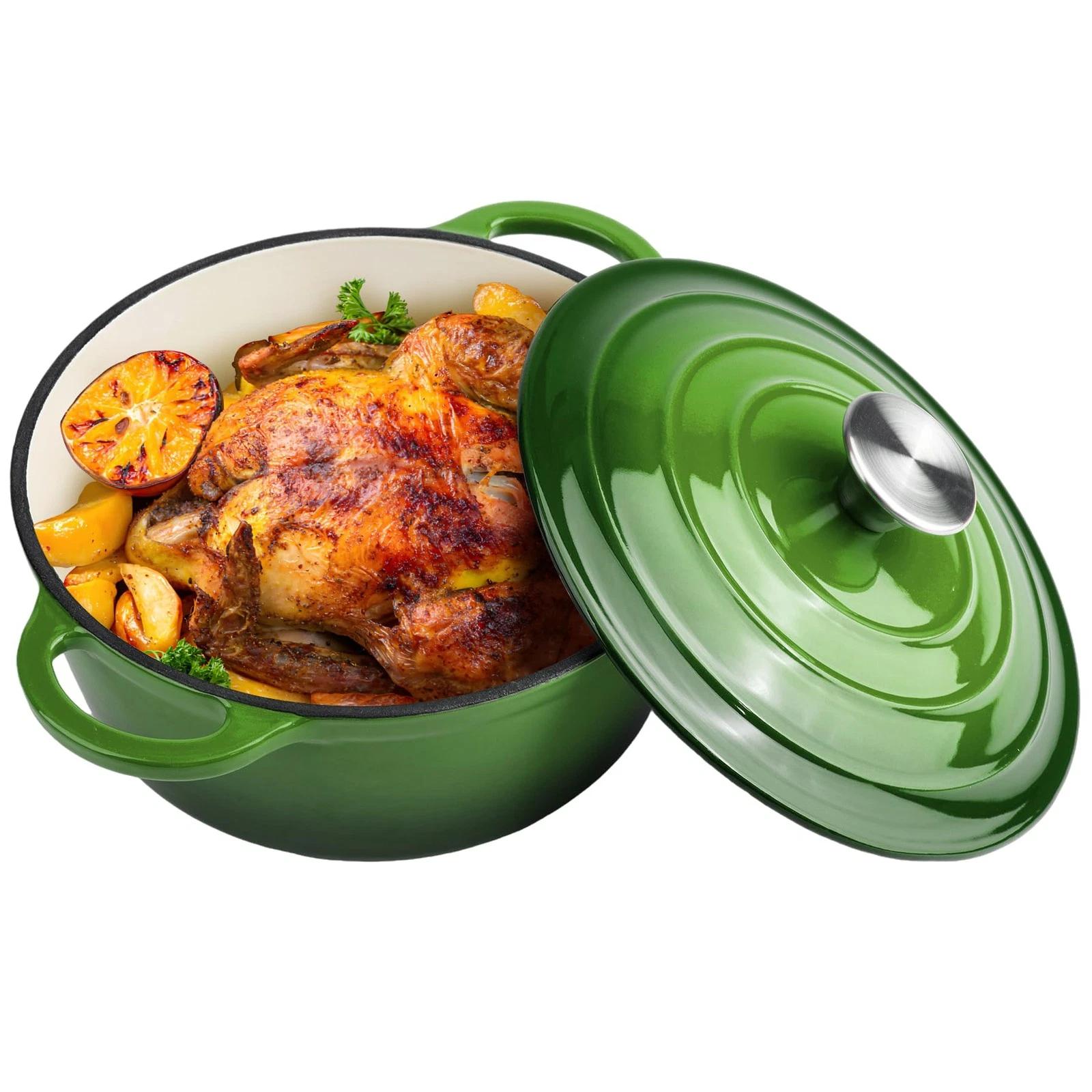 3 Quart Dutch Oven Enameled Cast Iron with Lid - Big Dual Handles - Oven Safe...