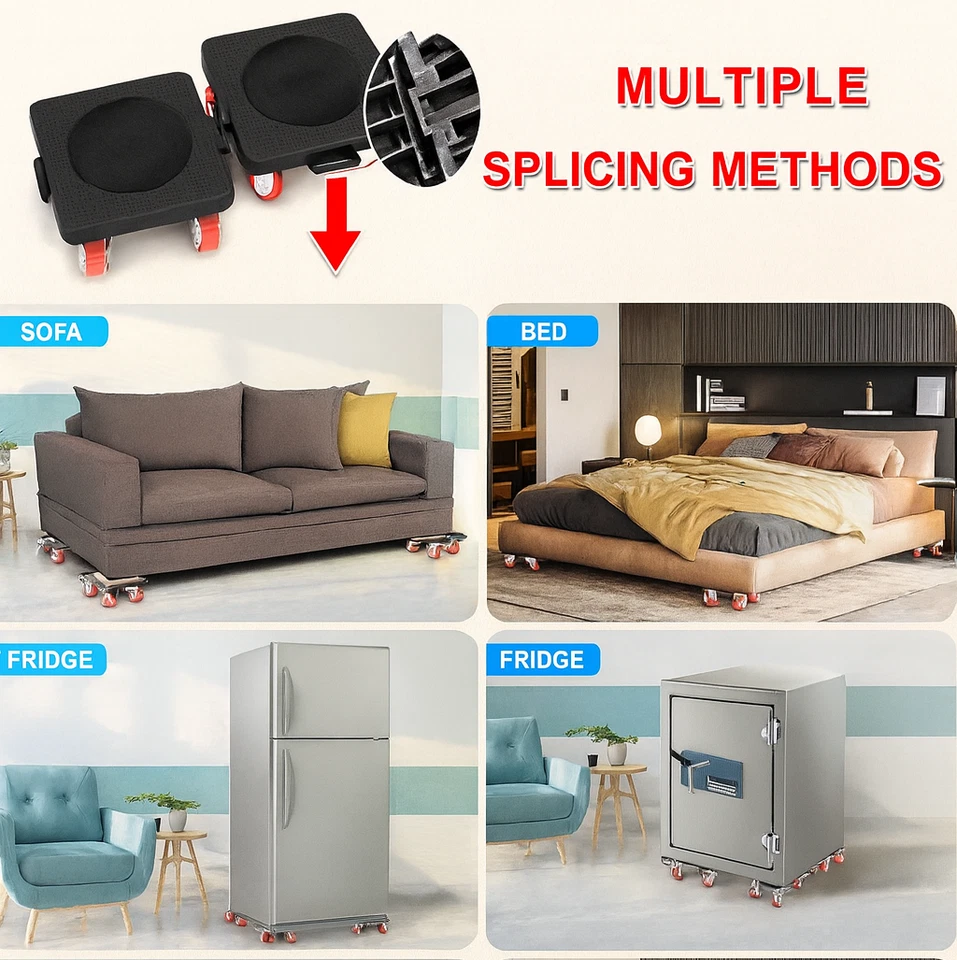 Möbelroller Set 4 Stück Schwerlast Transportrollen mit Möbelheber bis 300kg - Bild 2 von 4