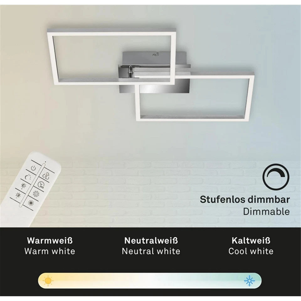Deckenleuchte Briloner Frame Deckenlampe LED 30W Chrom Dimmbar Fernbedienung CCT - Bild 1 von 4