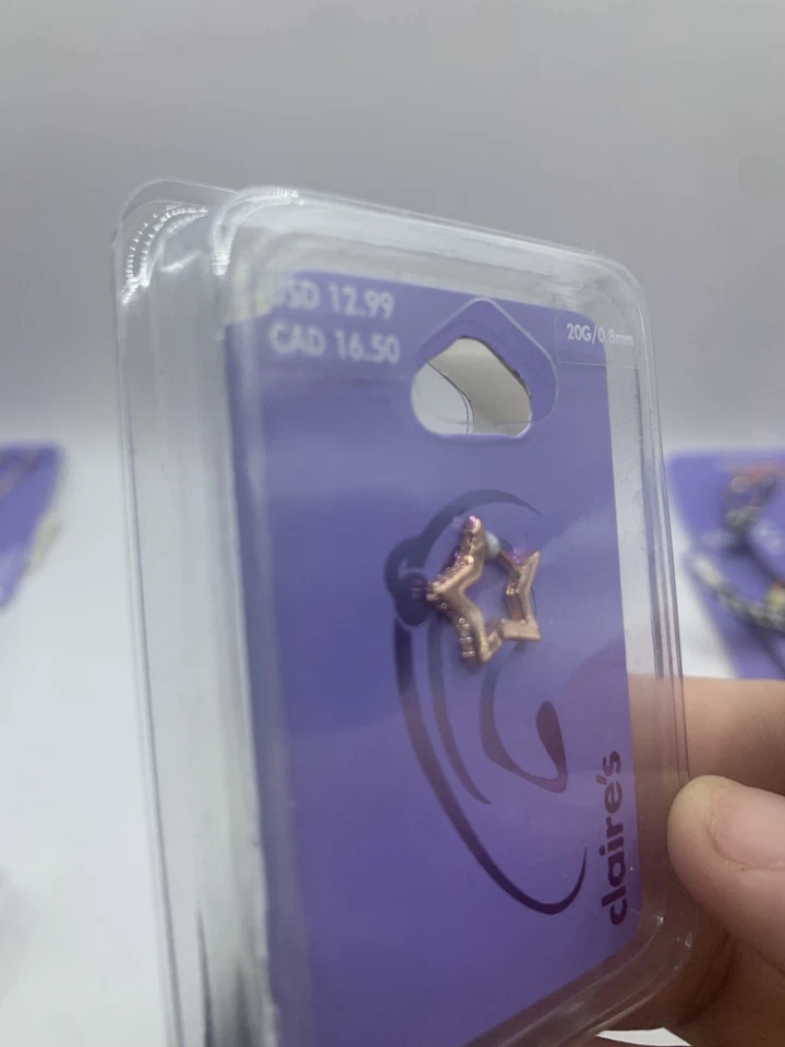 NUEVO Pendiente Claire's Cartílago Hermoso Color Oro Rosa Estrella 20G/0.8mm CL Foto 2 de 3