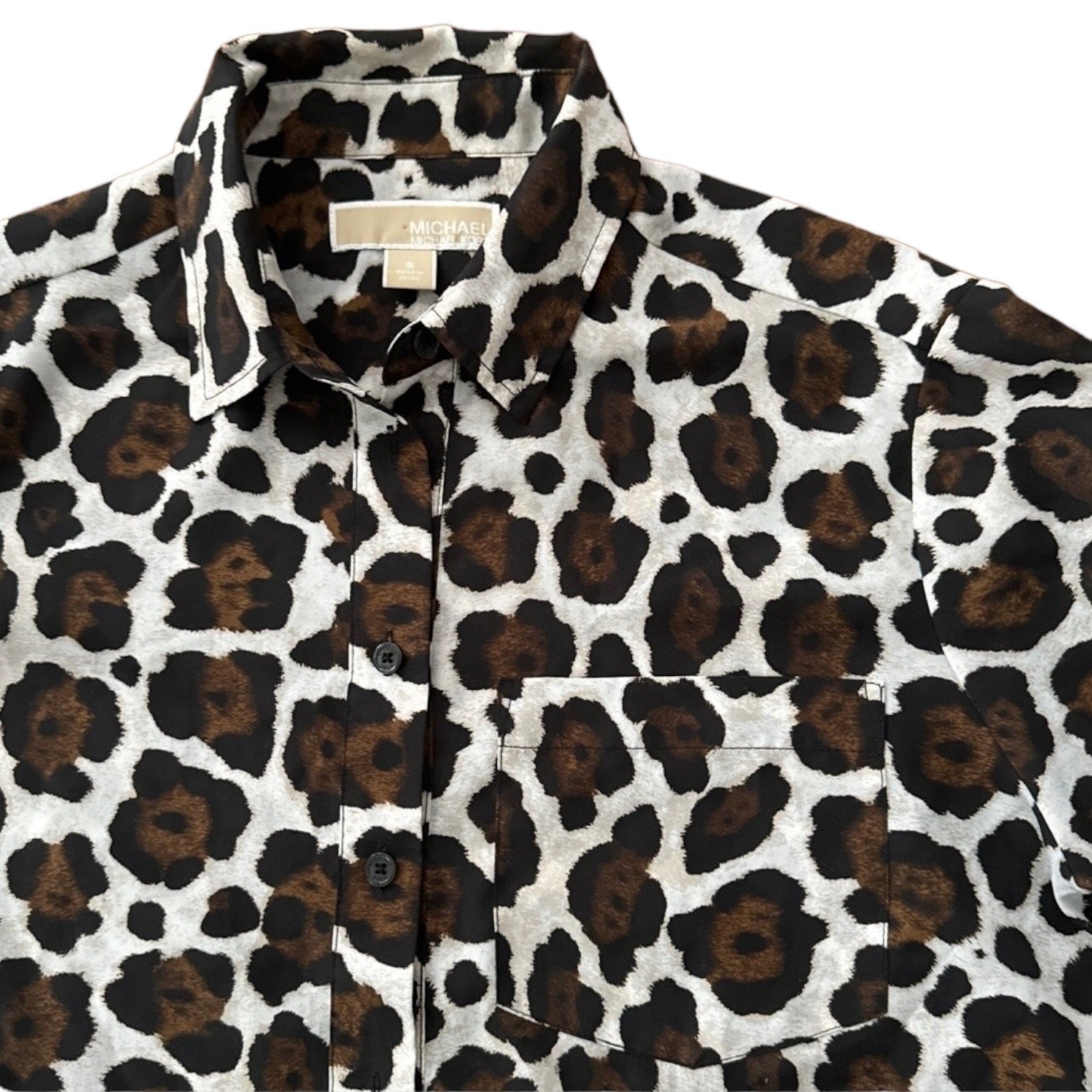 Michael Kors button down blouse navy green animal… - image 8