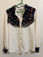 VTG Sassa Western Long Fringe Shirt Button Down Rodeo Southwest Sz Lg USA Made
