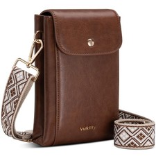 Vulkitty Small Crossbody Phone Bag Vegan Leather for Women with Wide Strap an...