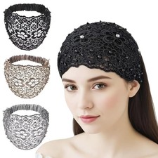 Lace Headbands for Women, 3Pcs Set Boho-chic Crystal Pearl Embellished 3 Pcs