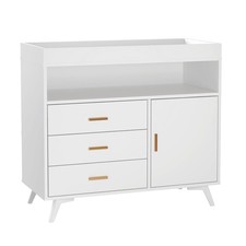 Nursery Dresser with Baby Changing Table Top, 3 Drawers Shelves, Wood Station