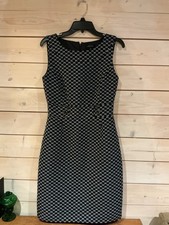 Tahari Arthur S. Levine Ladies 8 Navy Dress With White Design Lined Tailored 