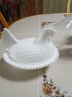 Vintage Indiana White Milk Glass Hen On A Nest
