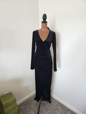 Black Velvet Curve Hugging Long Sleeve Maxi Dress Showstopper