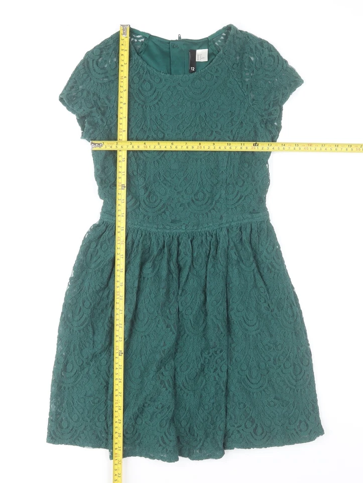 Vestido para mujer H&M Dividido verde de encaje ajustado y acampanado hasta la rodilla talla 10 Foto 2 de 4