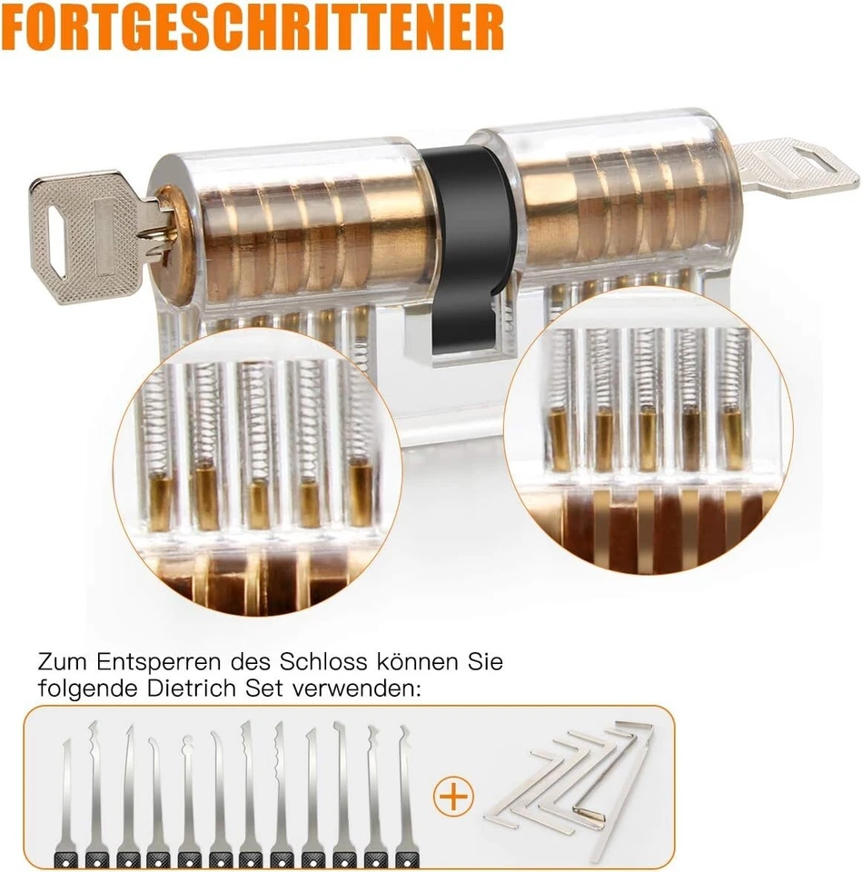 Dietrich 30 Pcs Profi Lockpicking Set 4 Transparente Schlösser Verschlusshülsen - Bild 4 von 4