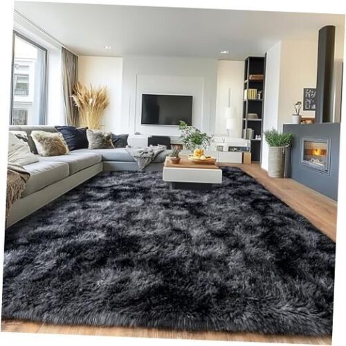 8x10 Rug for Living Room, Fuzzy Plush Large Area Rug, 8x10 Feet Dark Grey