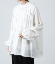 ICHI Antiquites French Linen Pintuck Long Sleeve Blouse White Near MINT