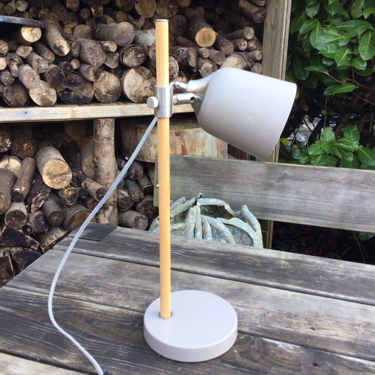 Contemporary Marks Spencer Grey Painted Metal Wooden Adjustable Desk Lamp