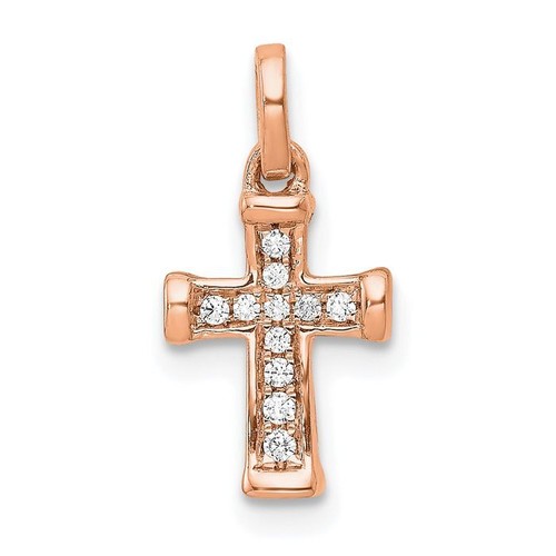 14K Solid Rose Gold Diamond Cross Necklace - Picture 3 of 12