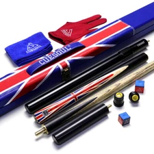 CUESOUL Handcraft 57" 3/4 Jointed Ebony Snooker Cue with Union Jack Flag Design