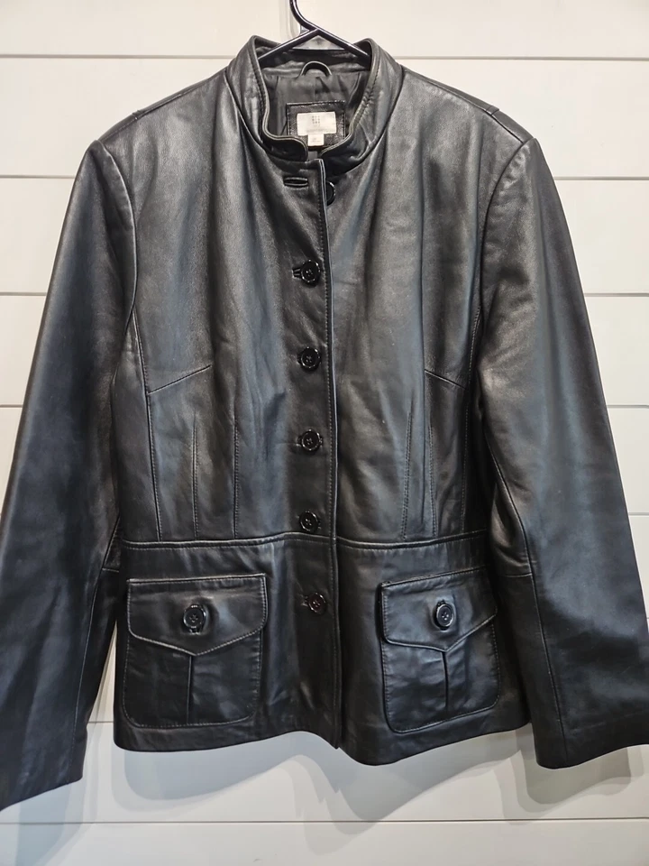 APT. 9 Натуральная овчина кожи мягкий черный пальто куртка женщин размер большой - Изображение 3 из 4