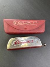 Vintage Hohner Chrometta 8 Harmonica In Original Case Chrome Red Germany