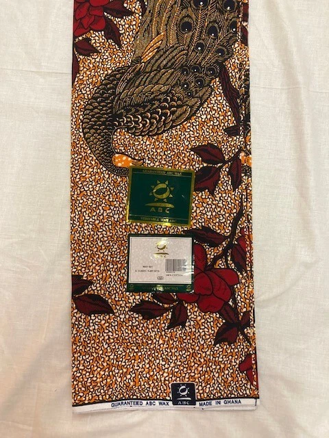 African Fabric Print 6 Yards Ankara 100% Cotton Orange and Red Pikok 🦚 - Image 3 of 4