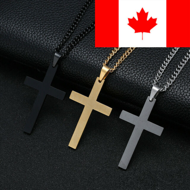 Unisex Stainless Steel Plain Cross Pendant Necklace 20" Chain