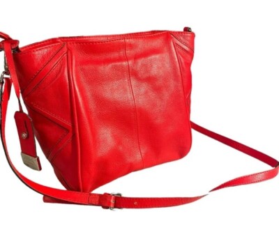Cromia Genuine Cowhide Leather Crossbody Satchel Zipper Top Adjustable Strap Red