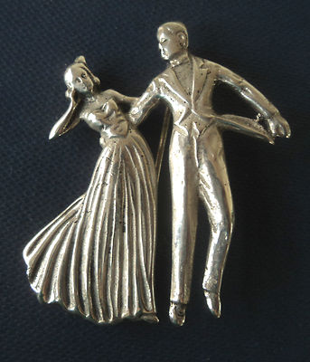 Ballsaal Tanzen Tänzer Brosche Groß Silber Attraktive Design c1940 50s