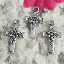 Free Ship 100 pcs Antique silver flower cross charms 20X11mm H-2618