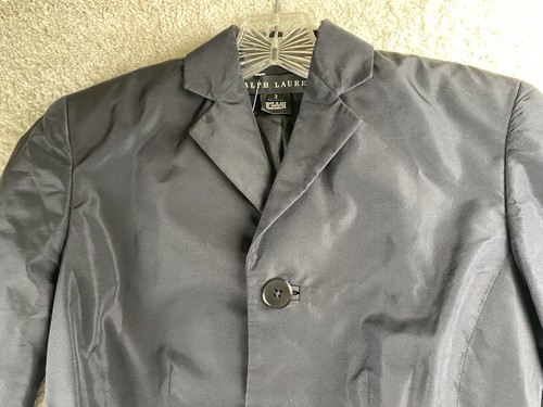 Ralph Lauren Black Label Blazer Jacket Women 2 Silk Button Up Ruffle Peplum - Picture 3 of 10