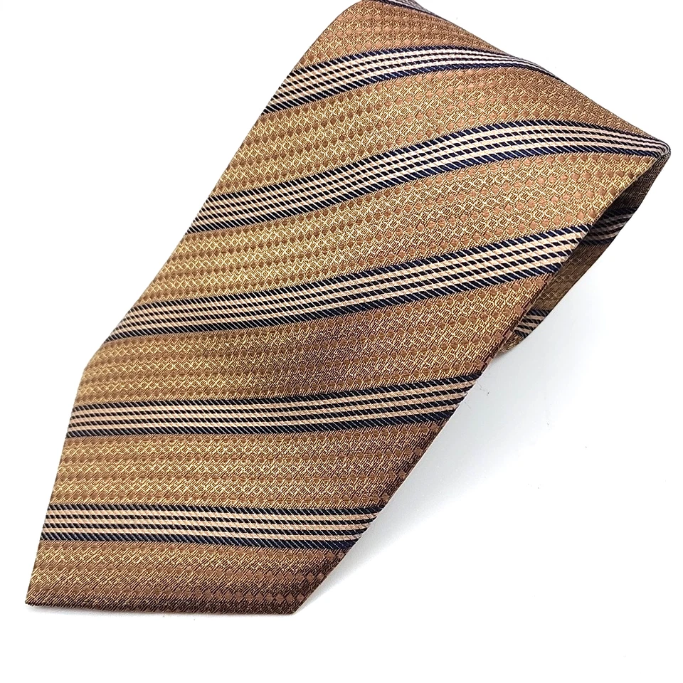 Corbata Andrew Fezza de seda a rayas doradas - Como nueva Foto 3 de 4