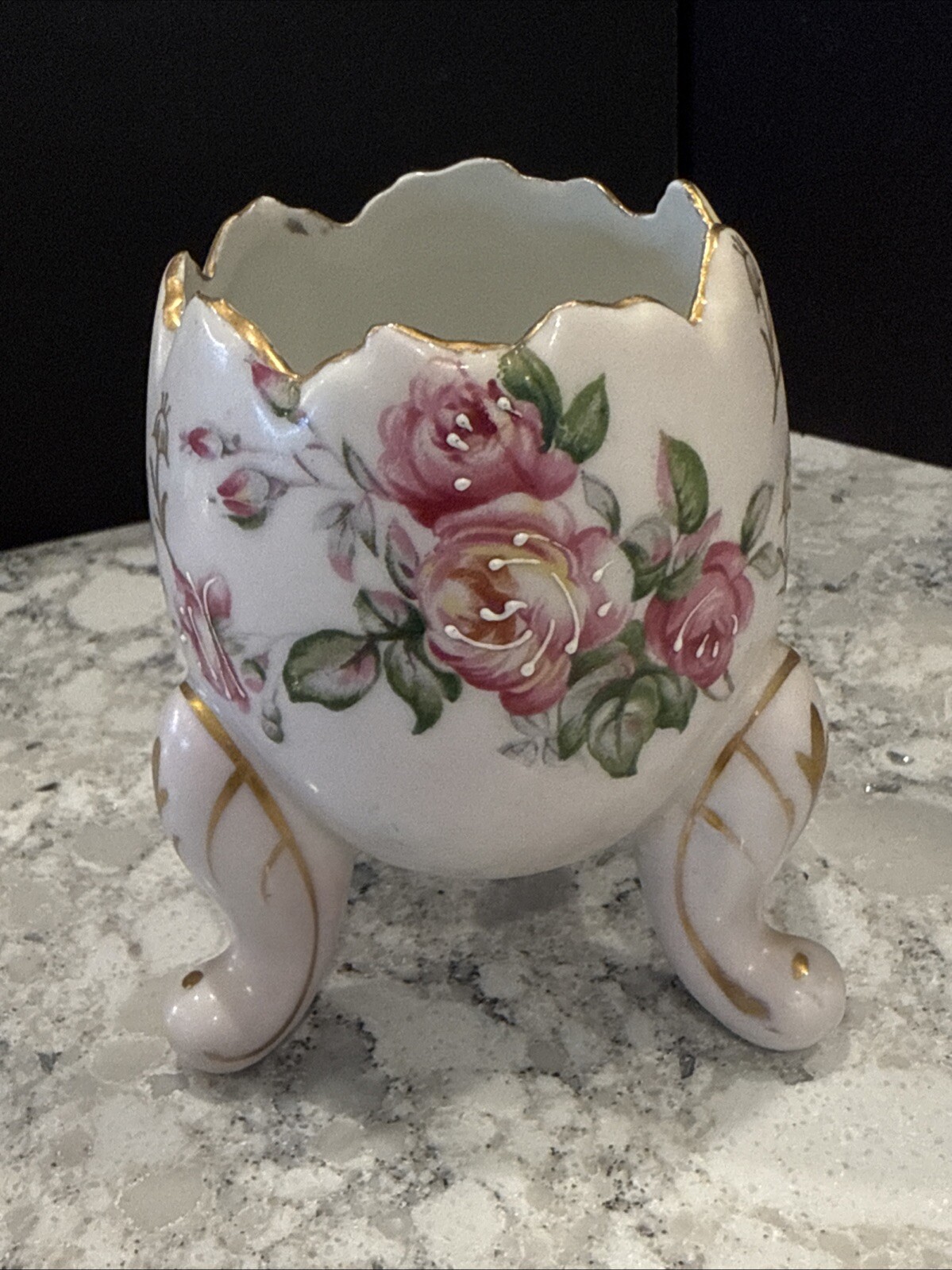 VTG Napcoware Pink Easter Roses Cracked Egg Footed Vase Dish