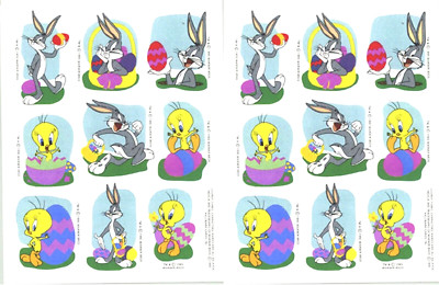 Vintage Looney Tunes Bugs Bunny Tweety EASTER Stickers 1995 2 Sheets!