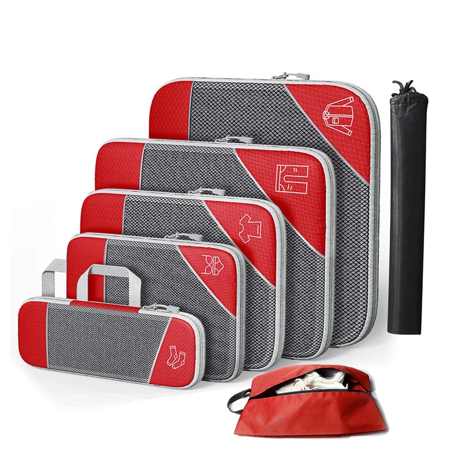 Barsine Packing Cubes Set of 7 Compression Suitcase Luggage Organizer Bags fo...