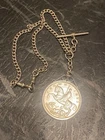 C.1920`S HALLMARKED ALBERT WATCH CHAIN ROCKING HORSE CROWN 1935 PENDANT NECKLACE