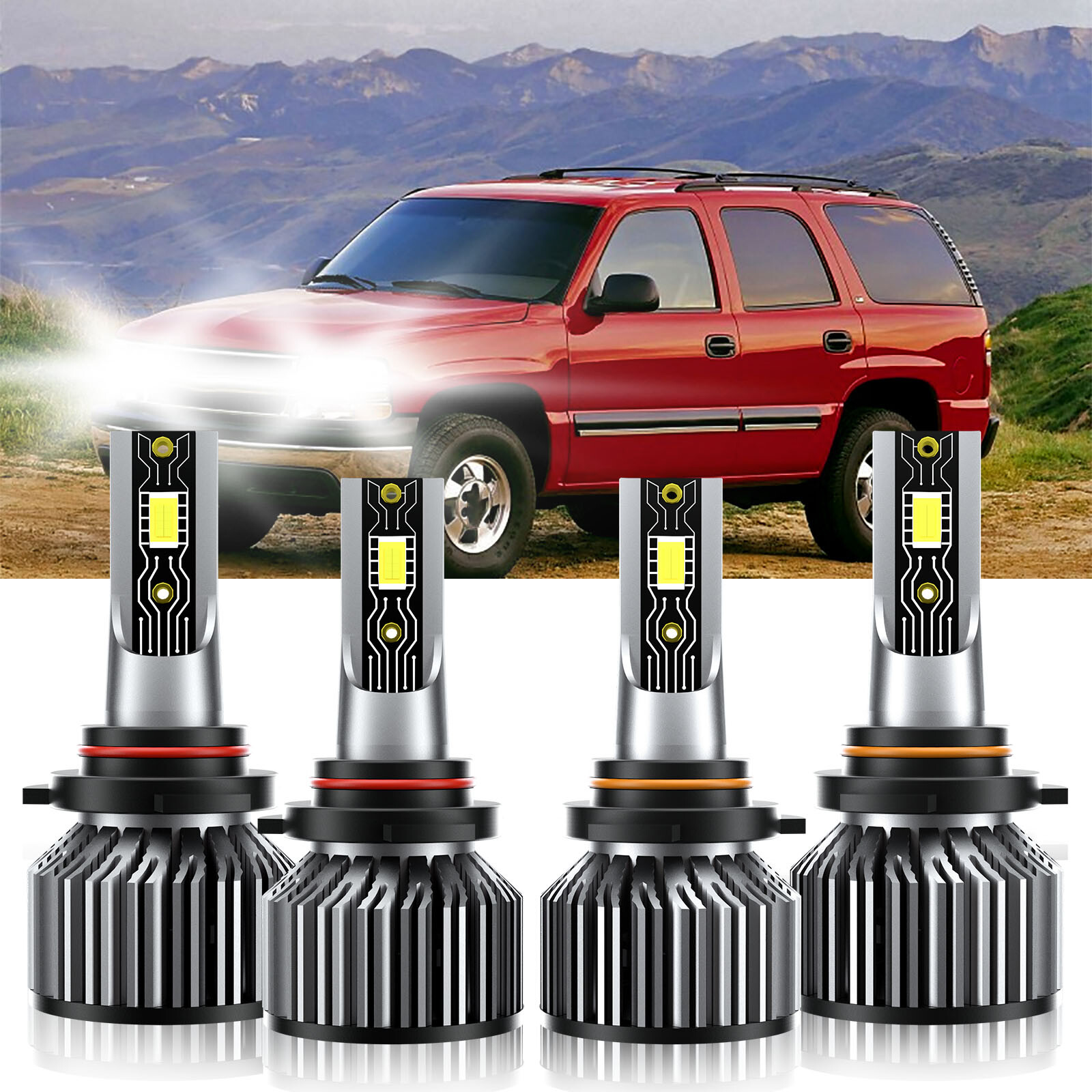For Chevrolet Sonora 2005-2006 4X 9005 9006 LED Headlight Bulbs Kit Bright 6500K