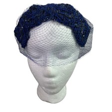 vtg 40's Clover Lane Sequin Mesh Hat Caplet Union Made in USA navy blue