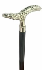 Brass handle Designer black Wooden Walking Stick Cane Silver Chrome Crocodile