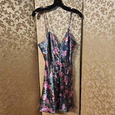 Victoria's Secret Vintage Gold Label Pink Teal Floral Roses Nightgown Size L