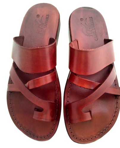 Brown Leather Jesus Sandals For Men Strap Thongs US 5-16 EU 36-50 - Picture 1 of 3