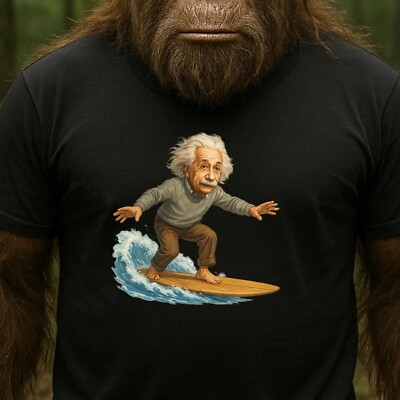 Mens Albert Einstein Surfing Motif Cotton T-Shirt Size XS to 5XL