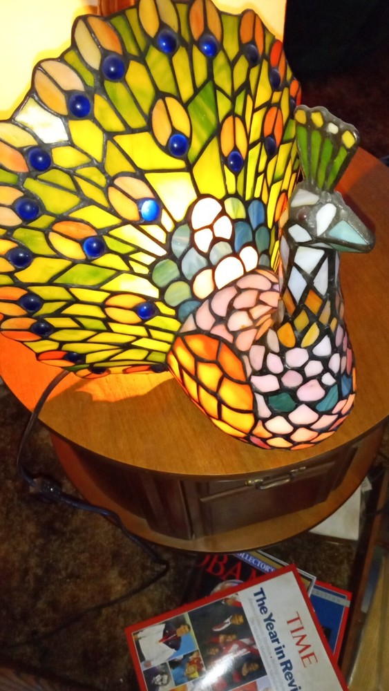 Tiffany Style Stained Glass Peacock table Lamp “11x12”