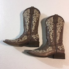 Corral Teens Crater Bone Embroidered Western Boots  Square Toe A2980  Size 4 T
