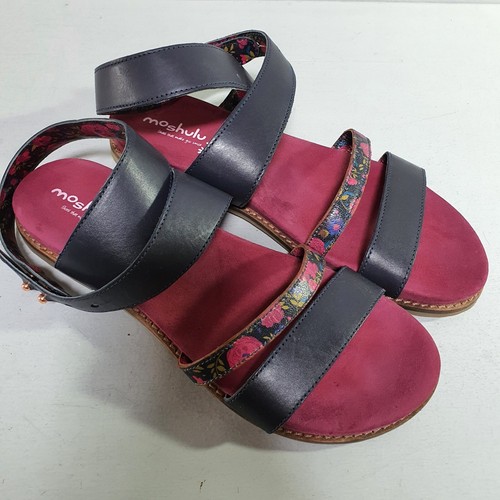 MOSHULU COLOURS Flat Navy Pink Leather Strappy Peep toe Sandal Size UK 6 EUR 39 - Picture 9 of 21