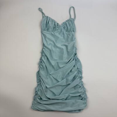 Tiger Mist Light Blue Mini Bodycon Dress Gathered Fabrics Ruched Open Back  Sz S | eBay