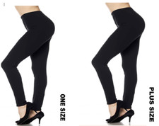 Women's Solid Black Leggings One Size OS  Plus Regular Stretchy Butter Brushed