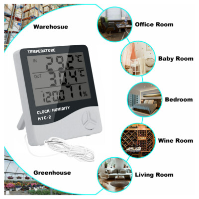 Large LCD Digital Thermometer Hygrometer Humidity Meter Indoor Temperature Clock