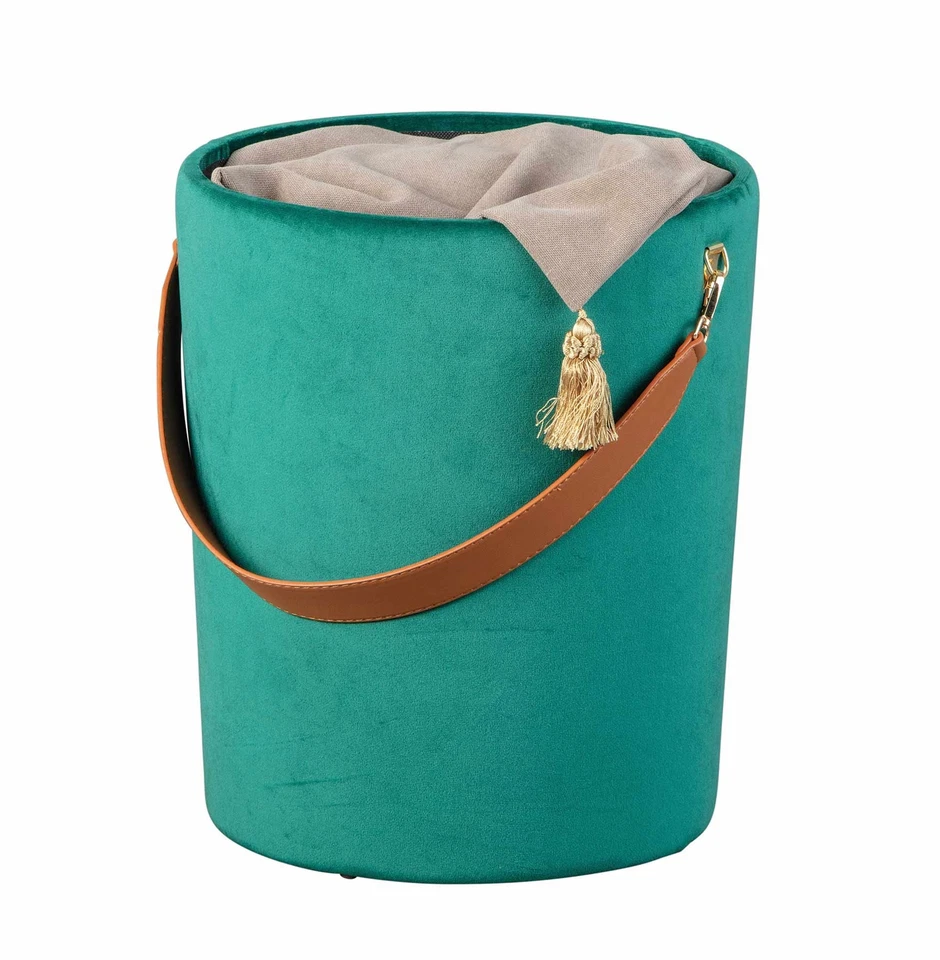 Hocker PAPUA Polsterhocker mit Samtbezug in Grün und viel Stauraum - Bild 4 von 4