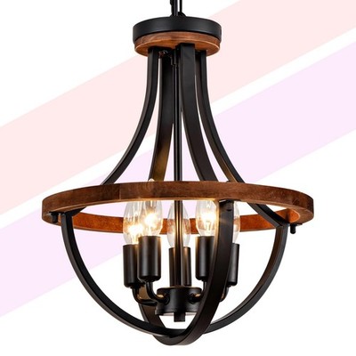 13.8 inch Farmhouse Pendant Light with 5 E26 Sockets, Rustic Style Modern Woo...