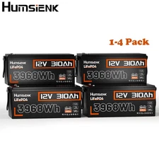 Humsienk 1/2/3/4 Pack 12V 310Ah LiFePO4 Lithium Battery Deep Cycles RV Off-grid