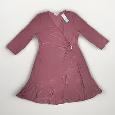 GILLI Faux Wrap Ruffle Long Sleeve V-Neck Dress Womens XL stretch ring side pink