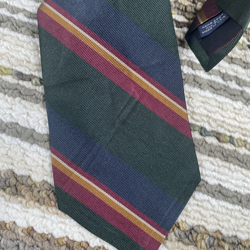 Corbata Kenneth Gordon Para Hombre Regimiento Rayas Verde Azul Marino Borgoña Clásica EE. UU. ( Foto 4 de 4