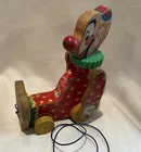 VINTAGE  1958 Original Squeaky The Clown #777 WOODEN PULL TOY Fisher Price